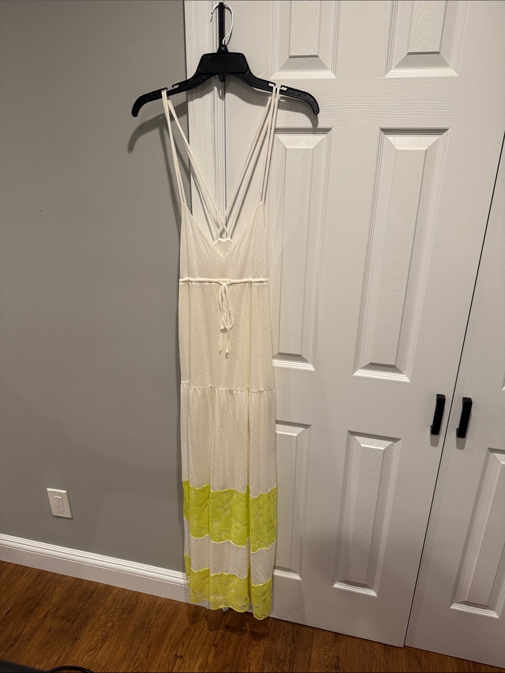 Zara Cream Maxi Dress with Neon Yellow Accent